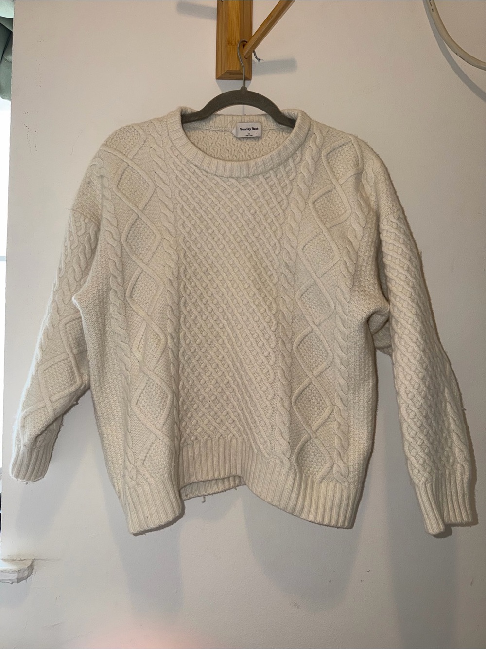 Aritzia Cream Cable-Knit Crewneck Sweater